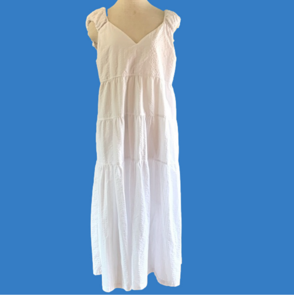 Old Navy sz XL white cotton  tiered maxi dress
